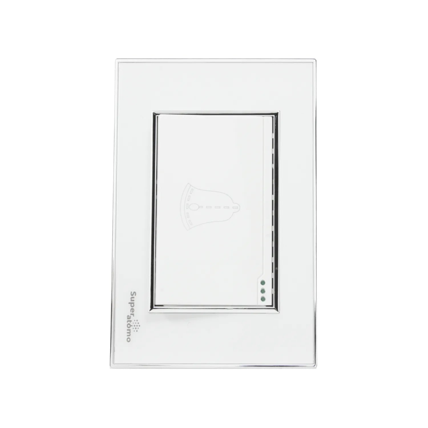 Placa botón timbre Super átomo SA1307-PB blanca, pulsador con icono de campana y 3 indicadores LED