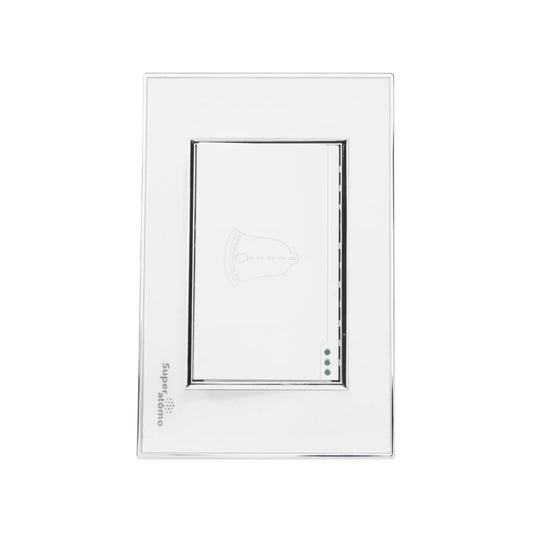 Placa botón timbre Super átomo SA1307-PB blanca, pulsador con icono de campana y 3 indicadores LED