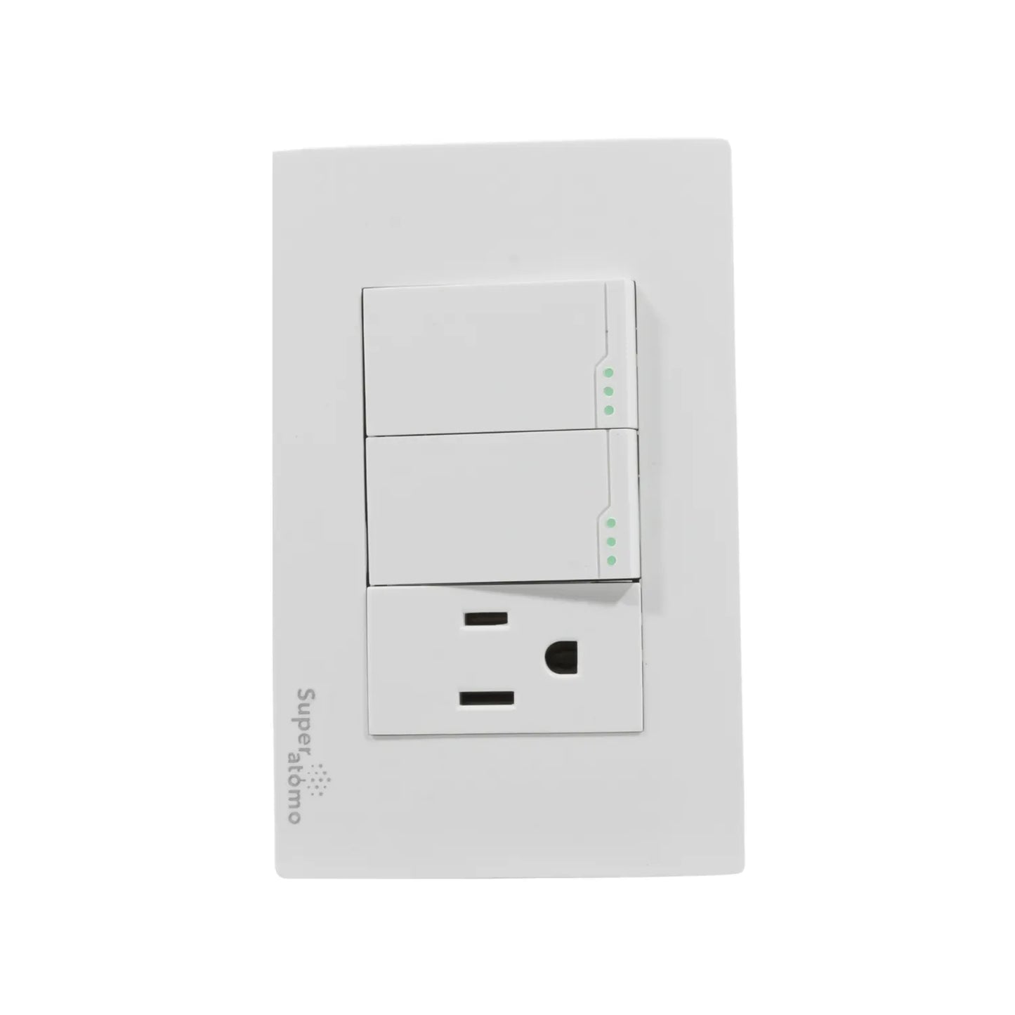 Placa eléctrica blanca Super átomo con dos apagadores de luz y un contacto duplex polarizado
