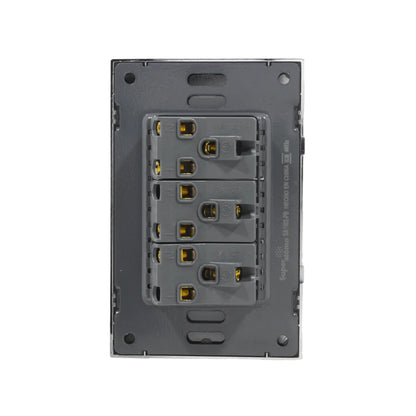 Placa eléctrica Super átomo 3 tomacorrientes 15A 127V, receptáculo triple de pared, acabado metálico. Ferretería.