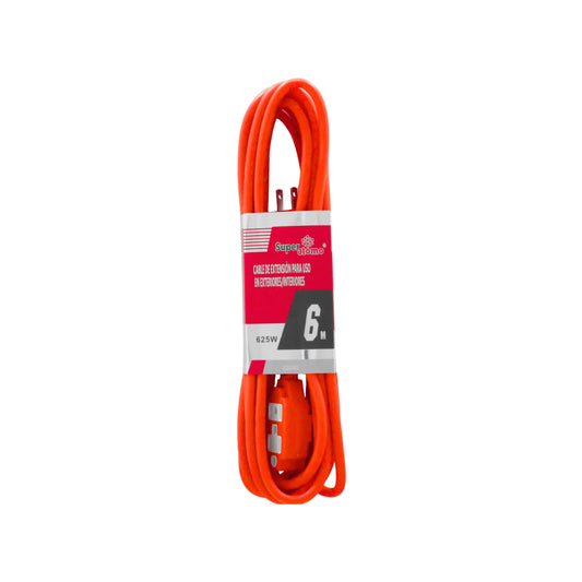 Cable de extensión eléctrico naranja Superatomo de 6 metros para uso en interiores y exteriores con enchufe de dos polos