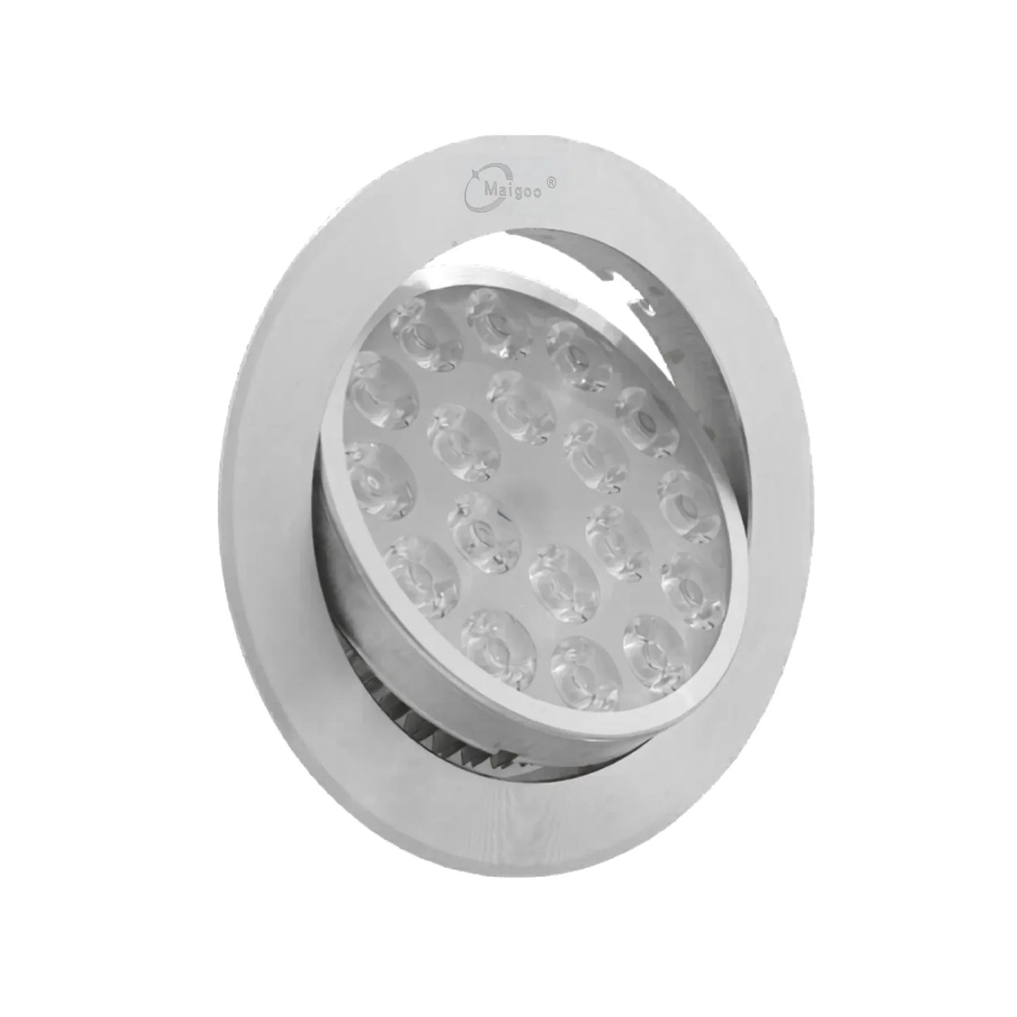 Foco LED empotrable Maigoo redondo plateado orientable para iluminación interior de alta potencia.