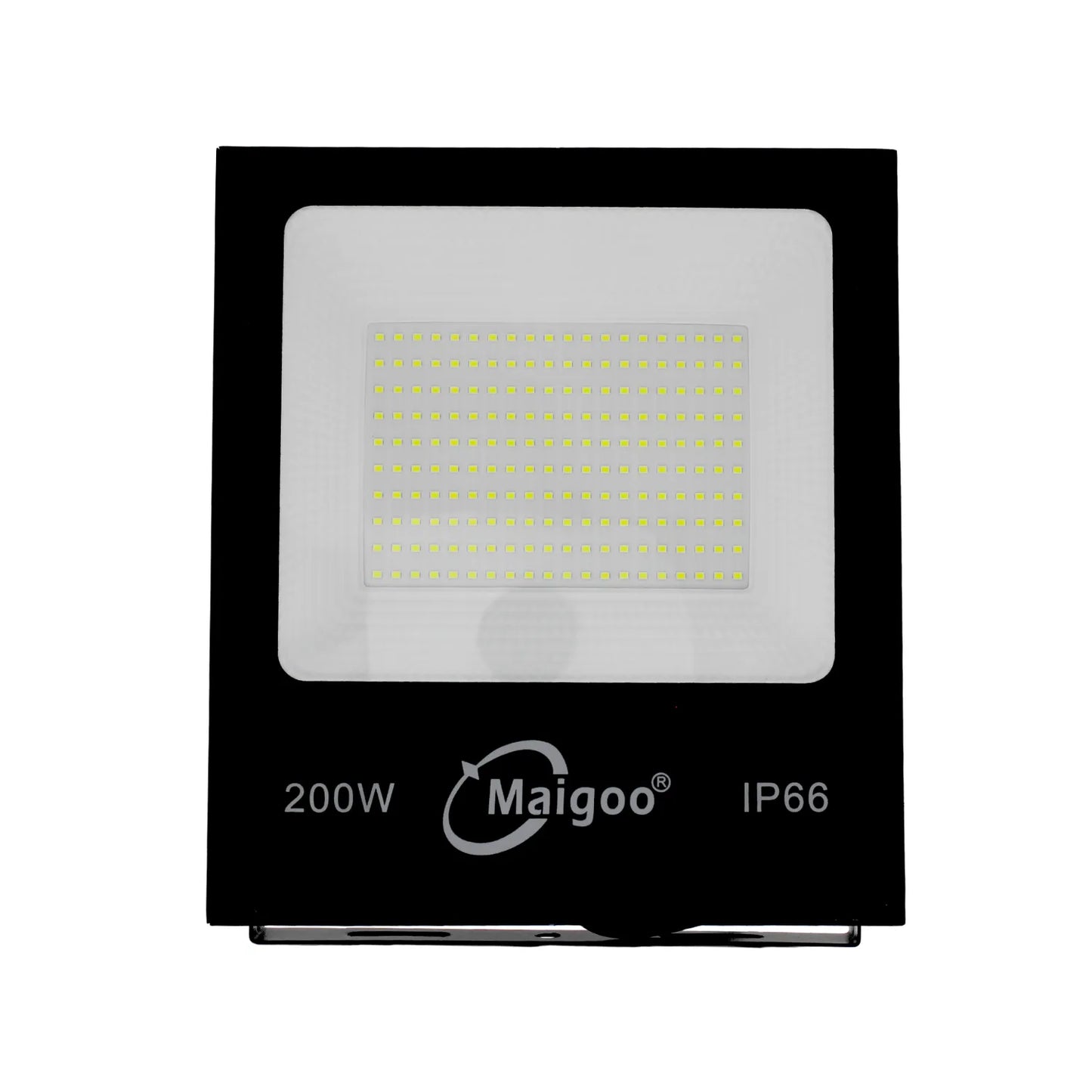 Reflector LED 200W Maigoo IP66 para exterior luz blanca potente y carcasa negra impermeable