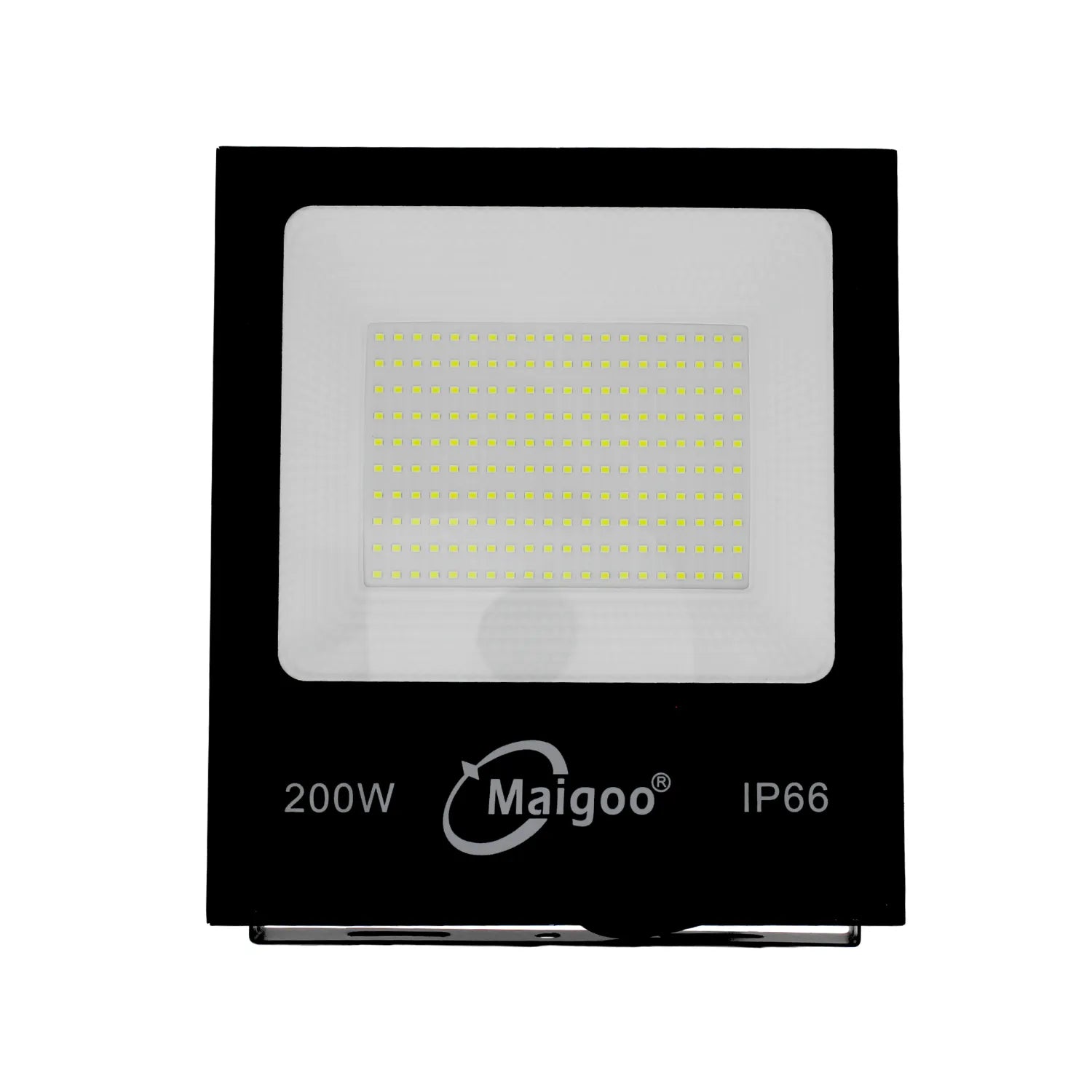 Reflector LED 200W Maigoo IP66 para exterior luz blanca potente y carcasa negra impermeable