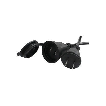 Extensión eléctrica negra con tapa de seguridad impermeable y enchufe de 2 polos para exterior