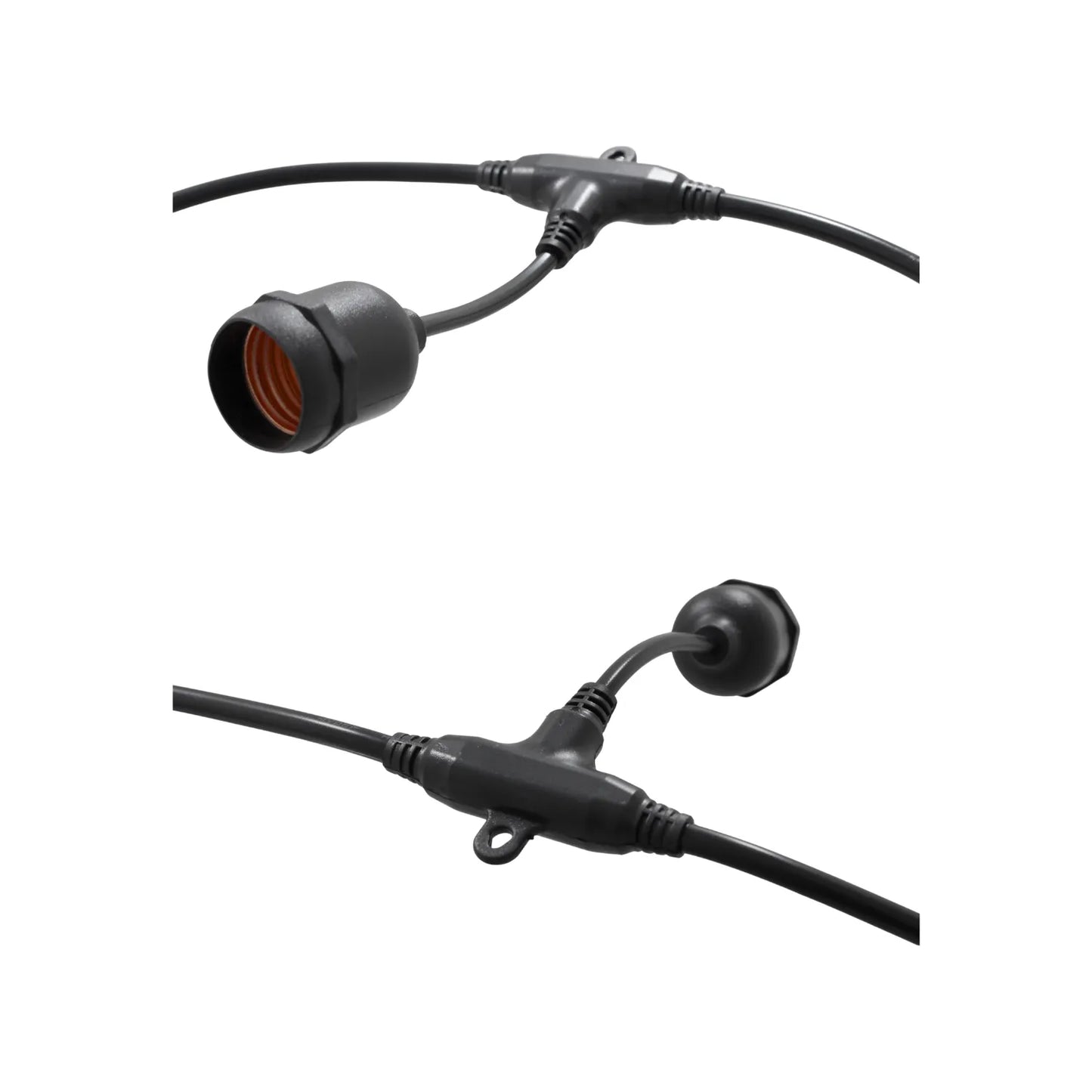 Soquete colgante para guirnalda exterior negro impermeable con conector en T para iluminación de jardín