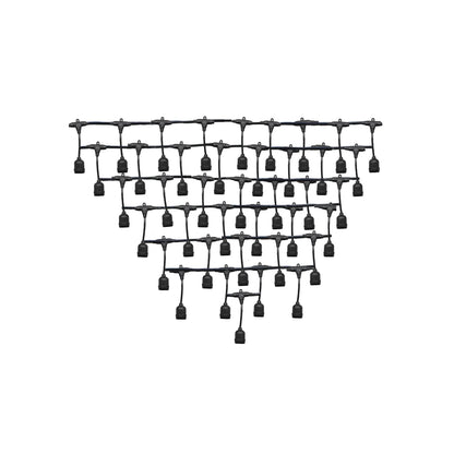 Guirnalda de luces exterior con soquetes negros colgantes para iluminación decorativa de patios y jardines.