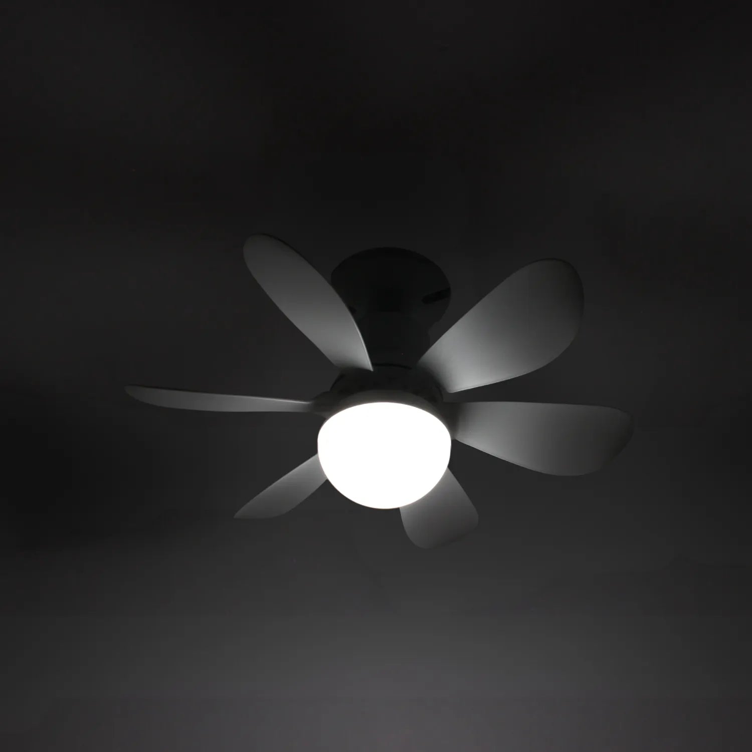 Ventilador de techo con luz LED integrada y 6 aspas blancas diseño moderno y compacto para interiores