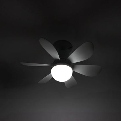 Ventilador de techo con luz LED integrada y 6 aspas blancas diseño moderno y compacto para interiores