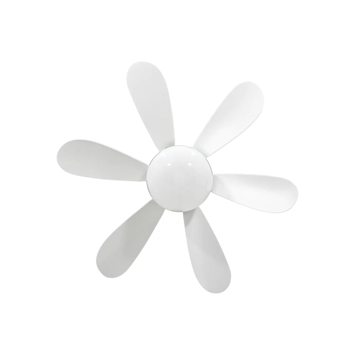 Ventilador de techo blanco con 6 aspas redondeadas y plafón de luz central diseño moderno para interiores