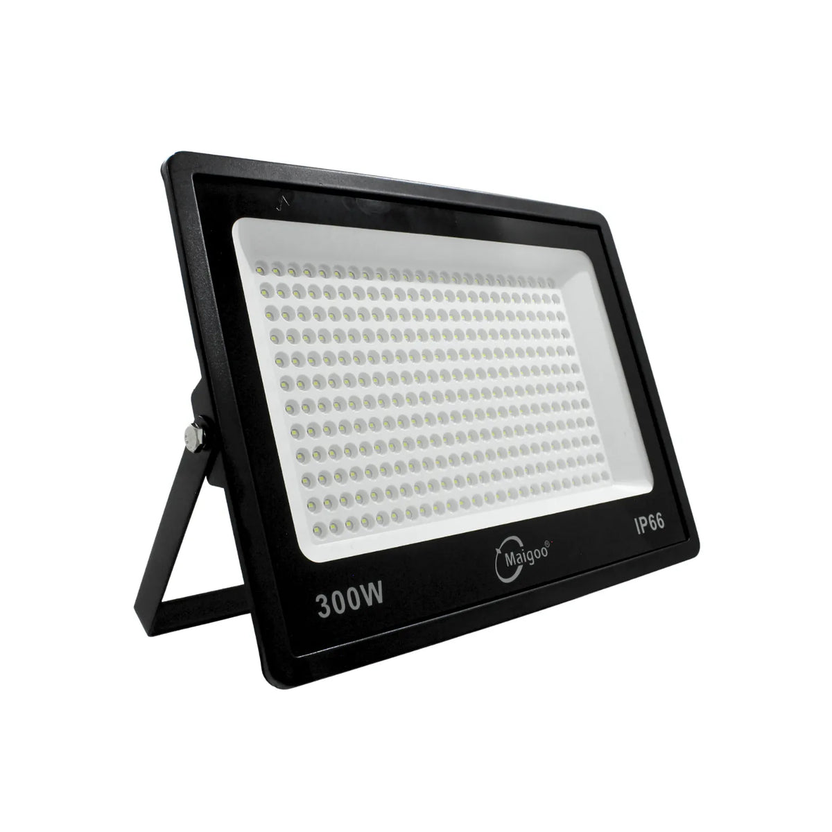 Reflector LED Maigoo 300W IP66 negro para iluminación exterior de alta potencia y resistente al agua.
