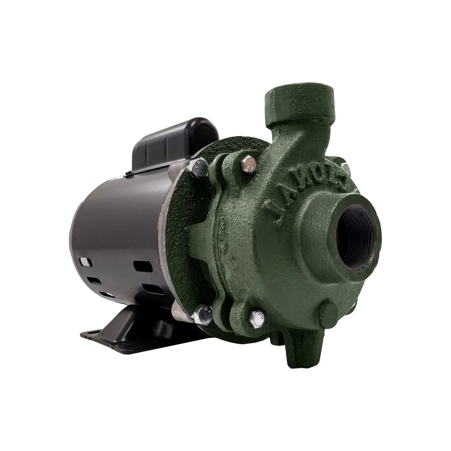 Bomba centrífuga de agua 1/2 HP para uso residencial con motor eléctrico negro y cuerpo verde.