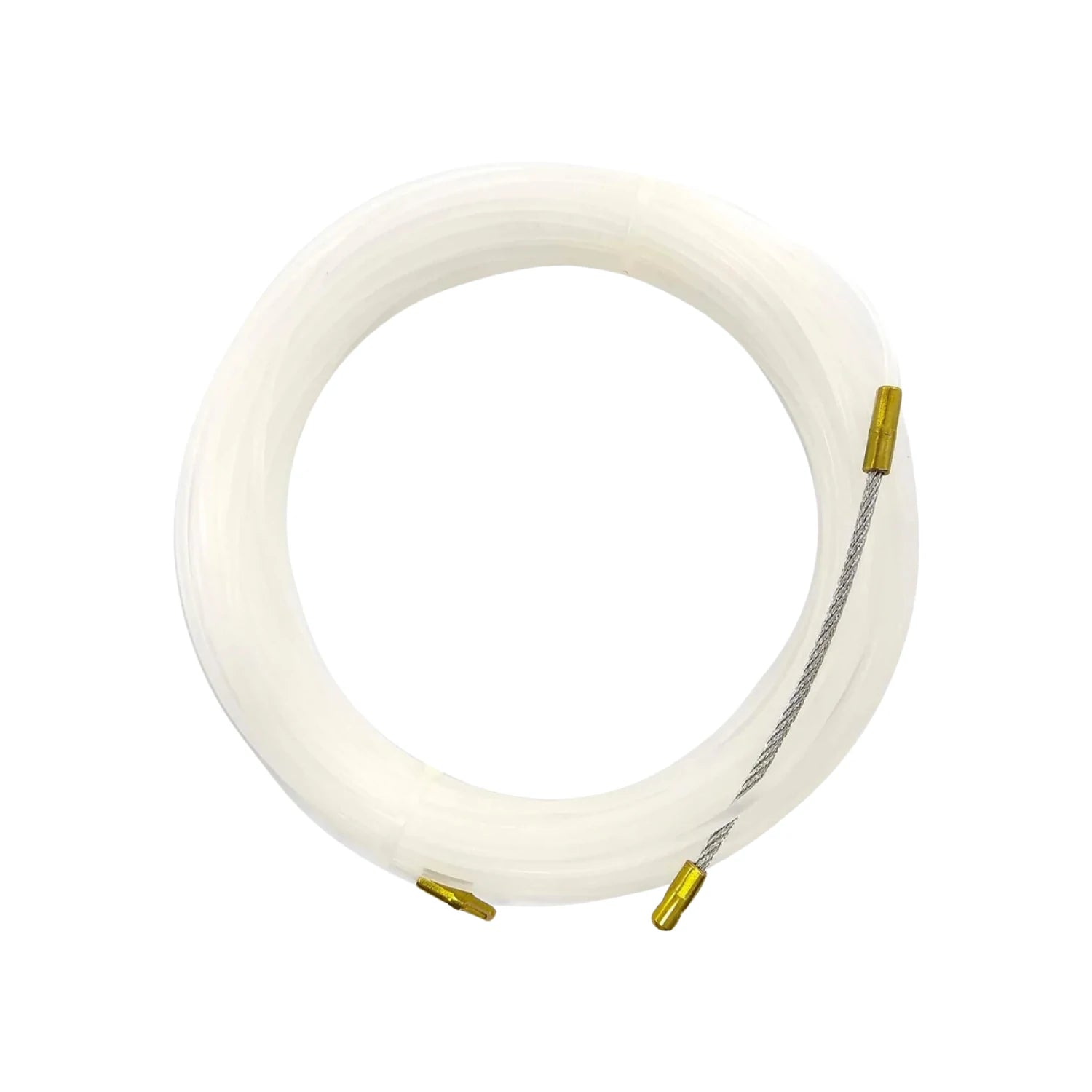 Guía para cableado blanca de nylon monofilamento 10 metros, enrollada, con terminales metálicos