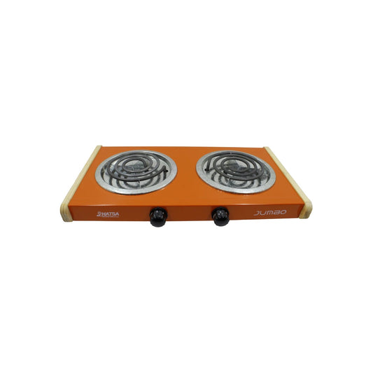 Parrilla eléctrica portátil Hatsa Jumbo 2 quemadores con resistencias en espiral, color naranja.
