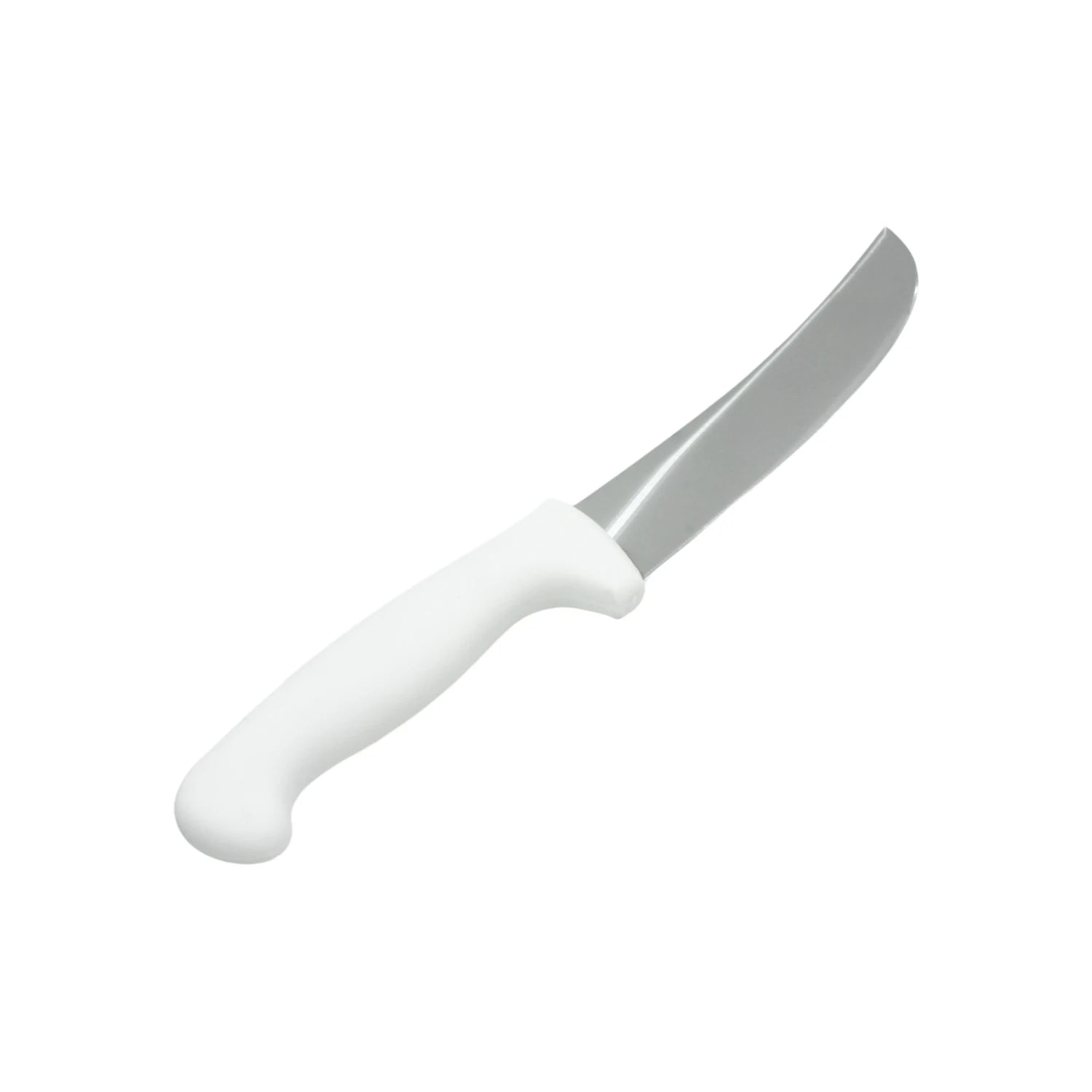 Cuchillo carnicero profesional de 10 pulgadas con hoja curva de acero inoxidable y mango ergonómico blanco.