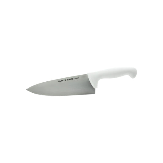 Cuchillo de chef profesional Mark's Knife 8 pulgadas, hoja de acero inoxidable, mango blanco