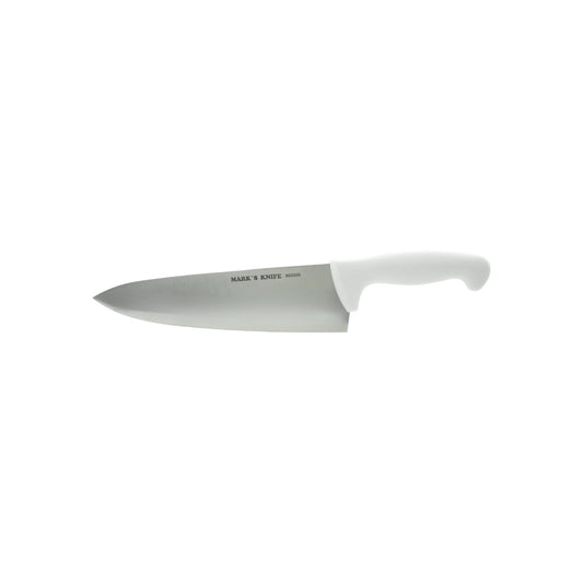 Cuchillo de chef profesional Mark's Knife 10" con hoja de acero inoxidable y mango blanco