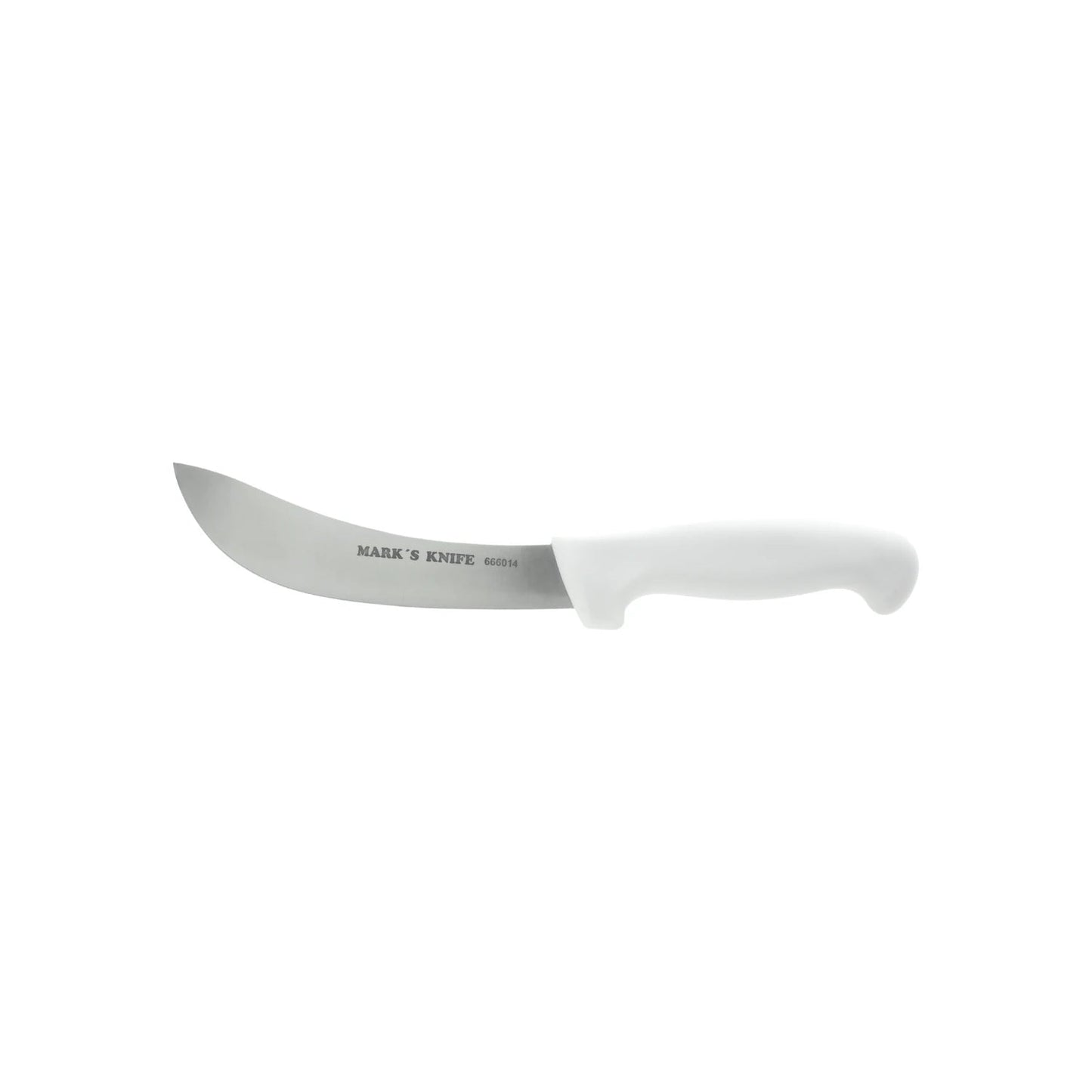 Cuchillo curvo profesional Mark's Knife 666014, ideal para deshuesar o despielar, con mango blanco