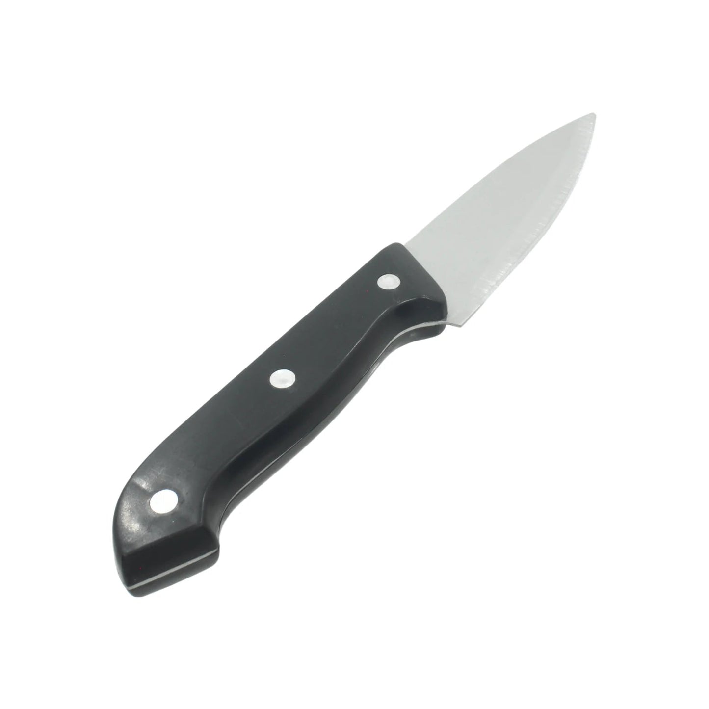 Cuchillo utilitario con hoja de acero inoxidable afilada y mango de plástico negro resistente