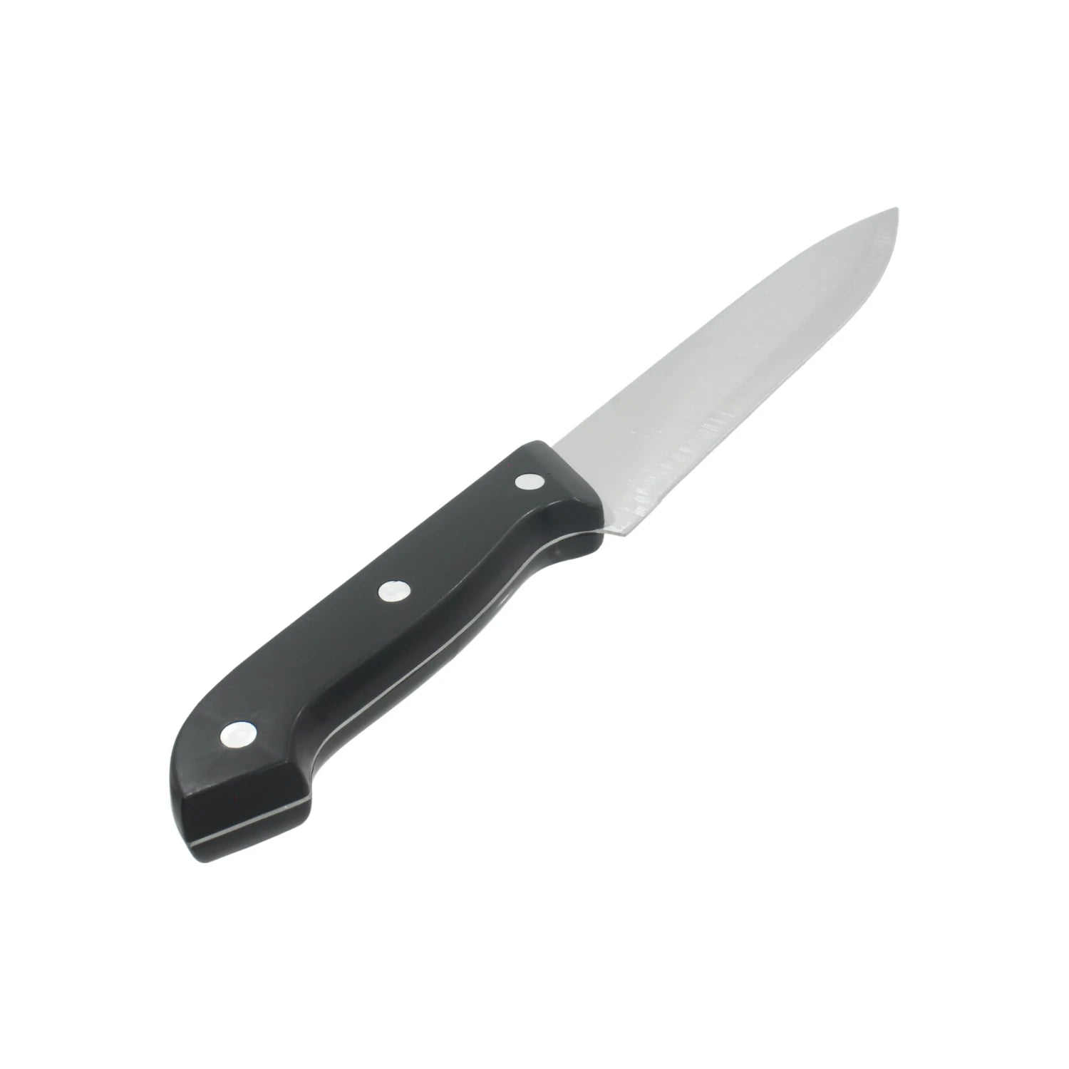 Cuchillo de cocina 7 pulgadas hoja acero inoxidable dentada mango plástico negro remaches