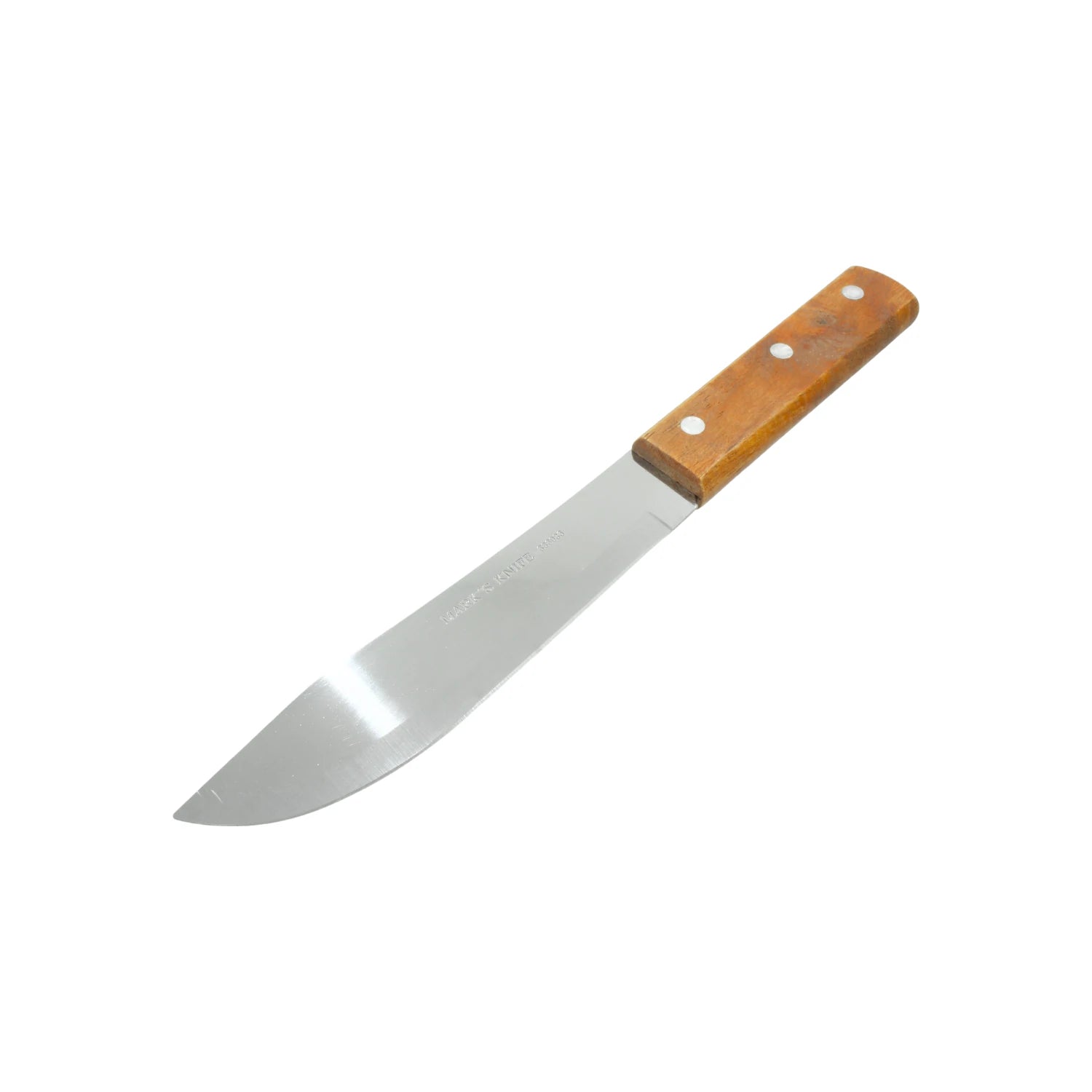 Cuchillo multiusos Mark's Knife con hoja de acero ancha y mango de madera remachado, ideal para cocina.