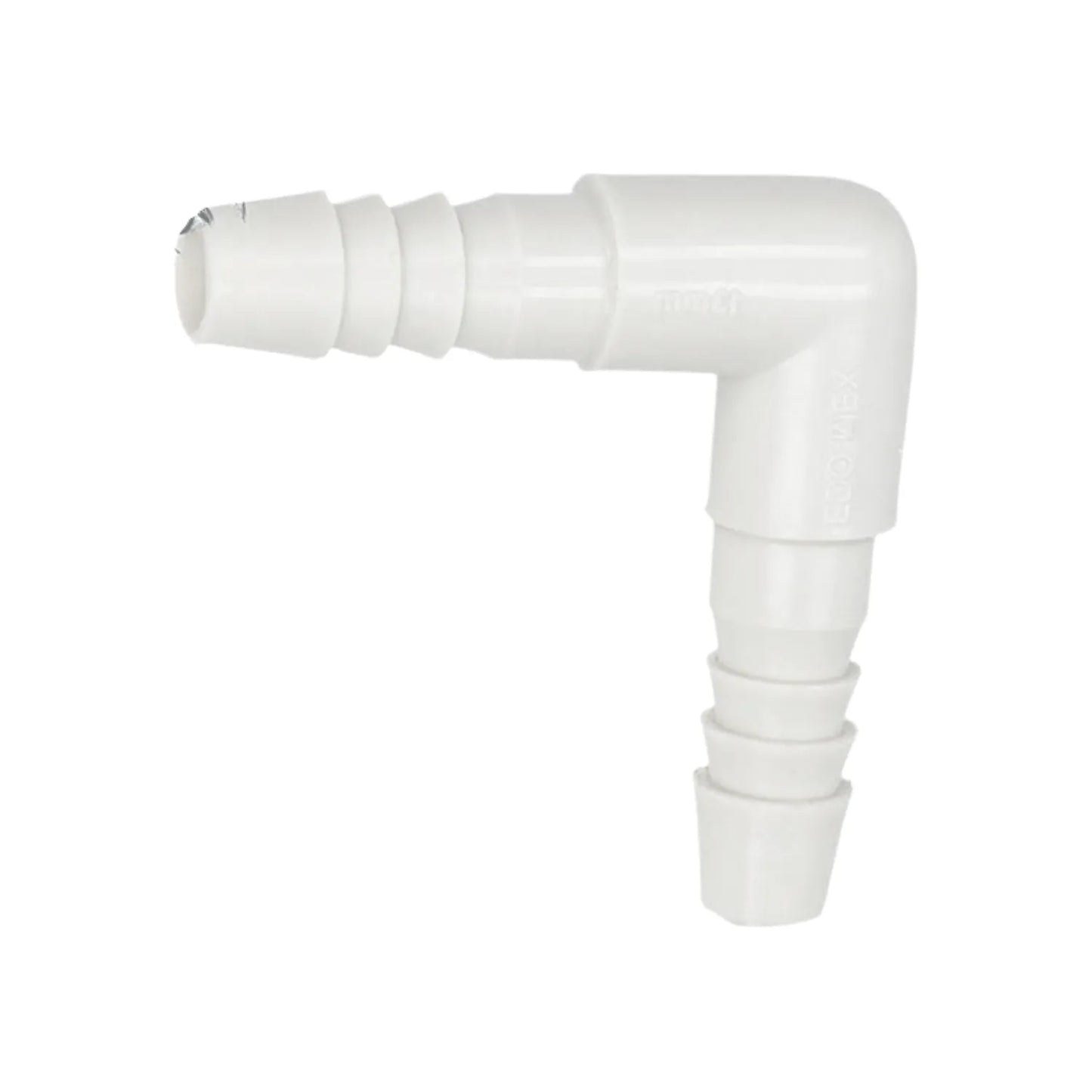 Codo de plástico blanco 90 grados con espigas para manguera, conector estriado para unión de tubería flexible