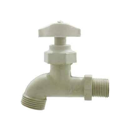 Grifo de plástico PVC blanco con rosca de 1/2 pulgada y manija tipo mariposa para jardín o exteriores