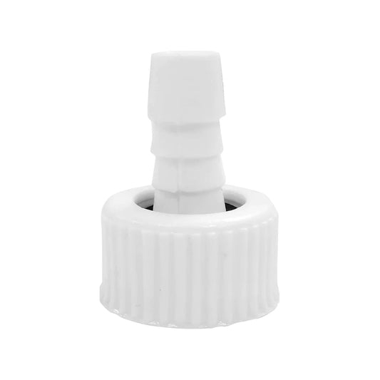 Conector hembra de plástico blanco para manguera, con tuerca roscada y espiga acanalada