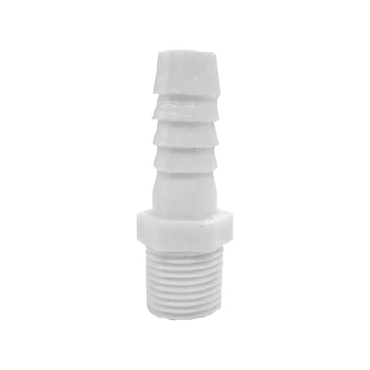 Conector plástico blanco 1/2" (13mm) rosca macho a espiga para manguera