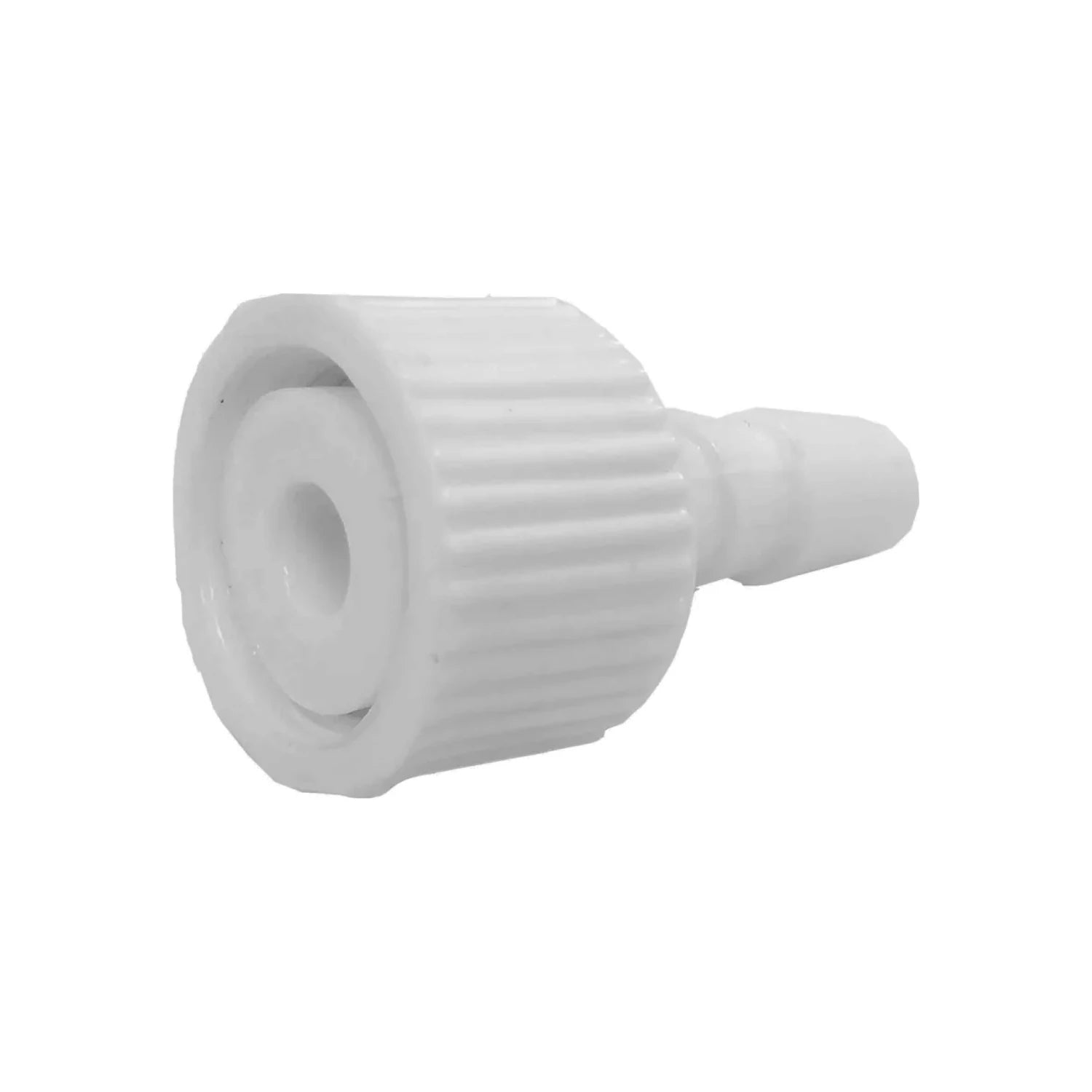 Conector blanco de plástico, rosca hembra a espiga para manguera 3/8", para fontanería y riego.