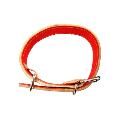 Collar grande para perro de cuero rojo y beige, con herrajes metálicos resistentes