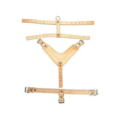 Pechera arnés de cuero genuino color natural para animales pequeños, con correas ajustables y herrajes metálicos