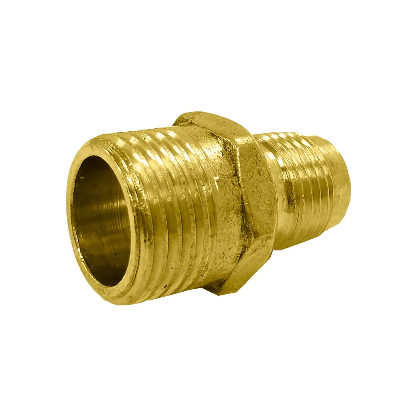 Niple terminal de latón reductor 3/8" a 1/2" con rosca macho para conexiones de plomería