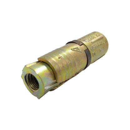 Taquete de expansión metálico 3/8" con rosca interna, acabado dorado, para anclajes en concreto.