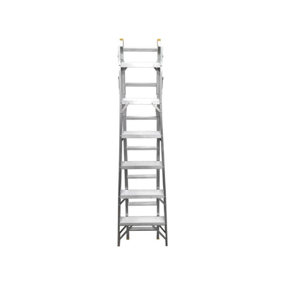 Escalera de aluminio multiusos plegable y extensible, tipo tijera, para acceso seguro a alturas.