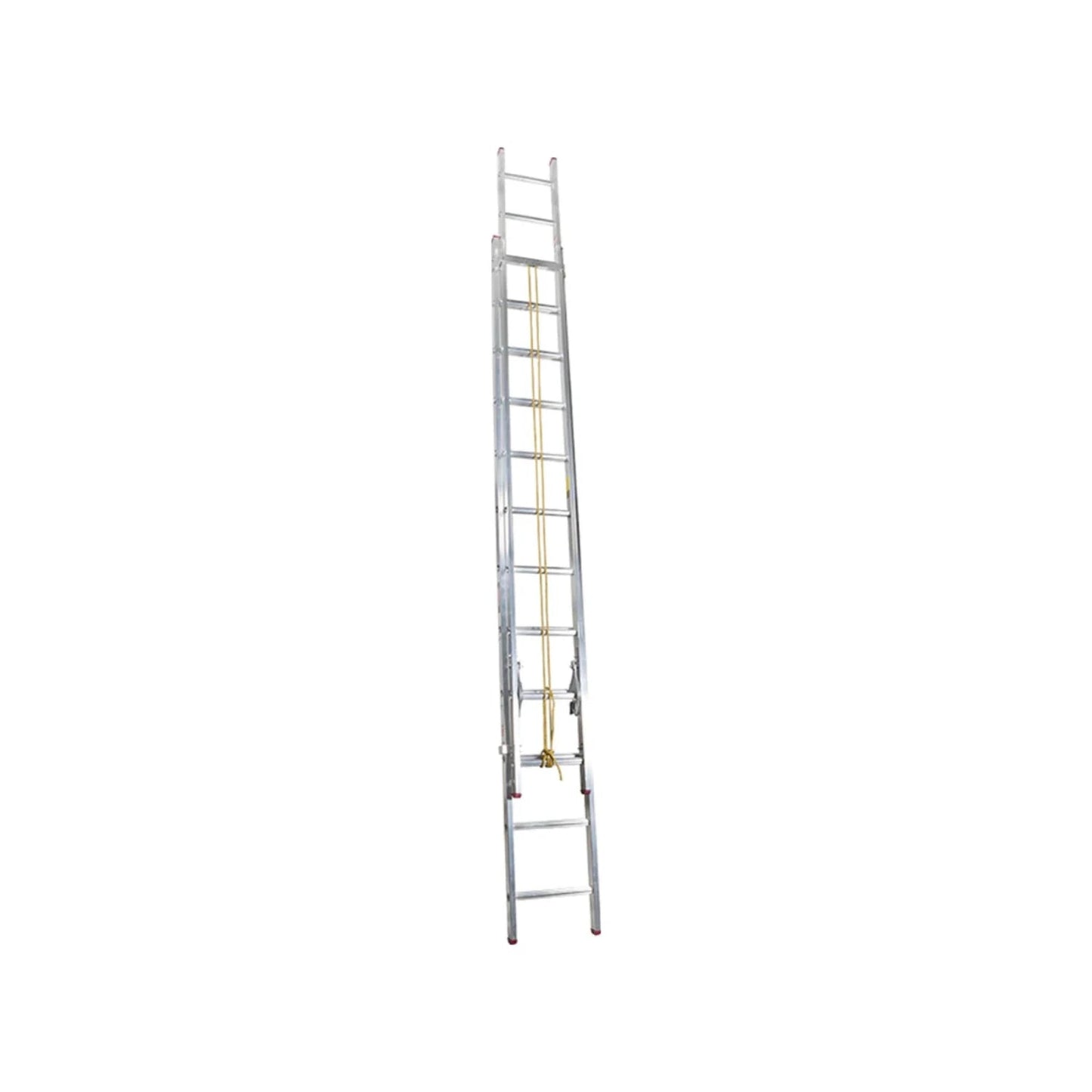 Escalera de extensión de aluminio con 24 peldaños, mecanismo de cuerda, para trabajos de construcción y altura.