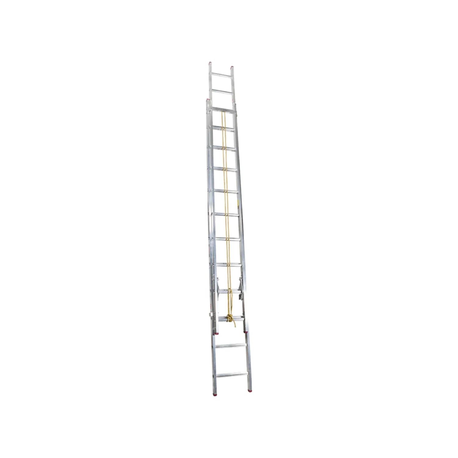 Escalera de extensión de aluminio con 24 peldaños, mecanismo de cuerda, para trabajos de construcción y altura.
