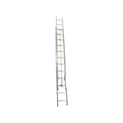 Escalera de extensión de aluminio con 24 peldaños, mecanismo de cuerda, para trabajos de construcción y altura.
