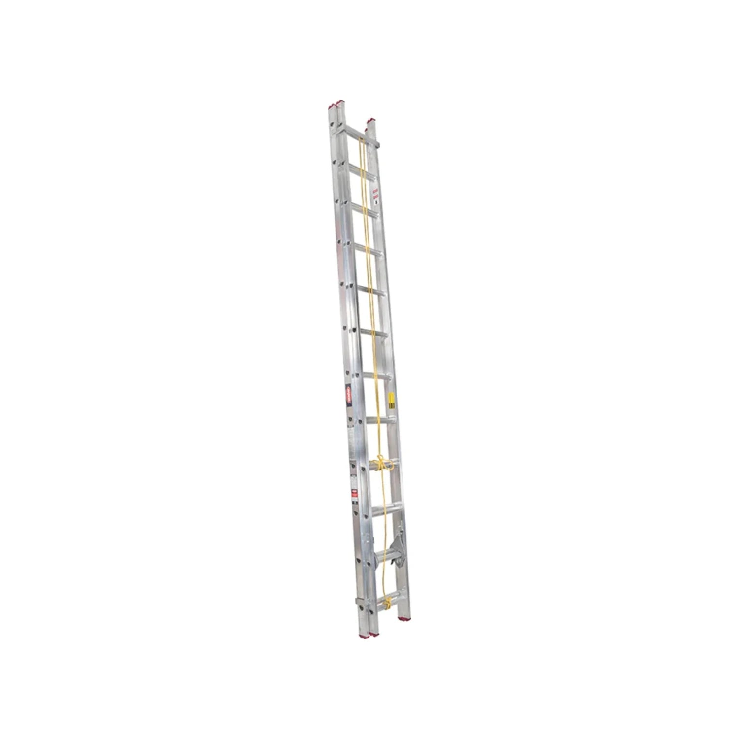 Escalera de extensión de aluminio con 24 peldaños y sistema de cuerda para altura.