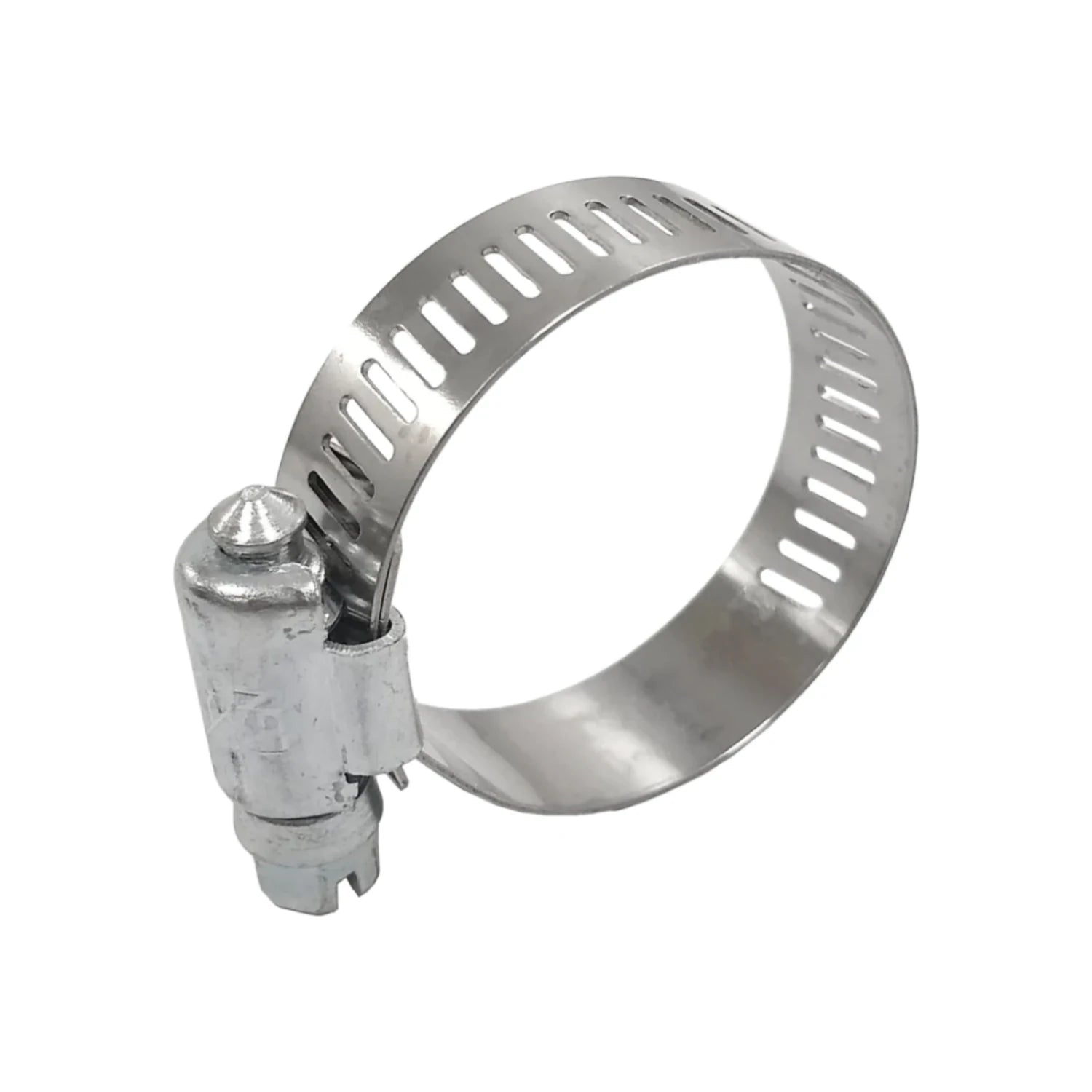 Abrazadera sin fin metálica con mecanismo de tornillo, ideal para sujetar mangueras y tubos.