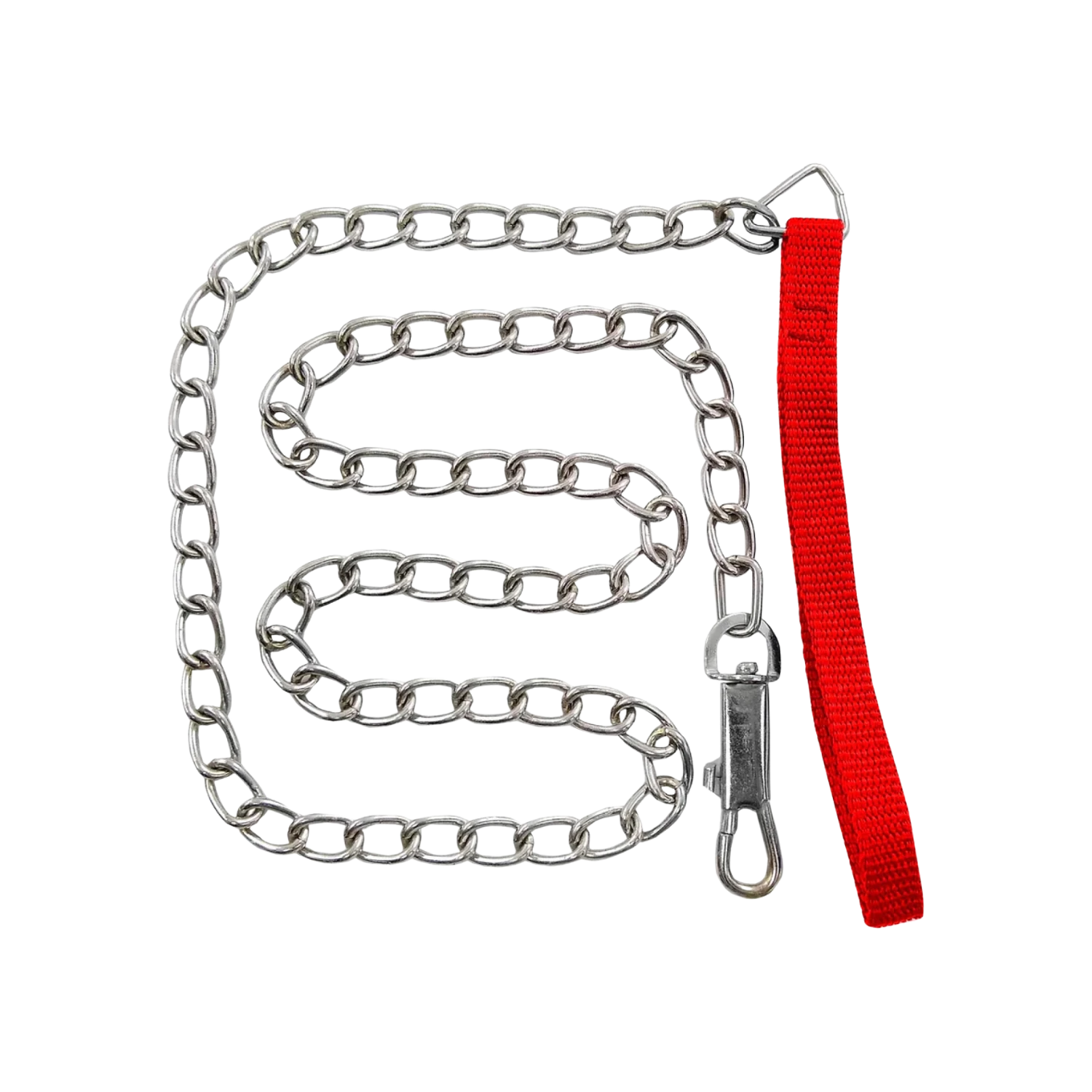 Cadena para perro de acero plateado 3.0 mm con correa de nylon roja y gancho de seguridad cromado