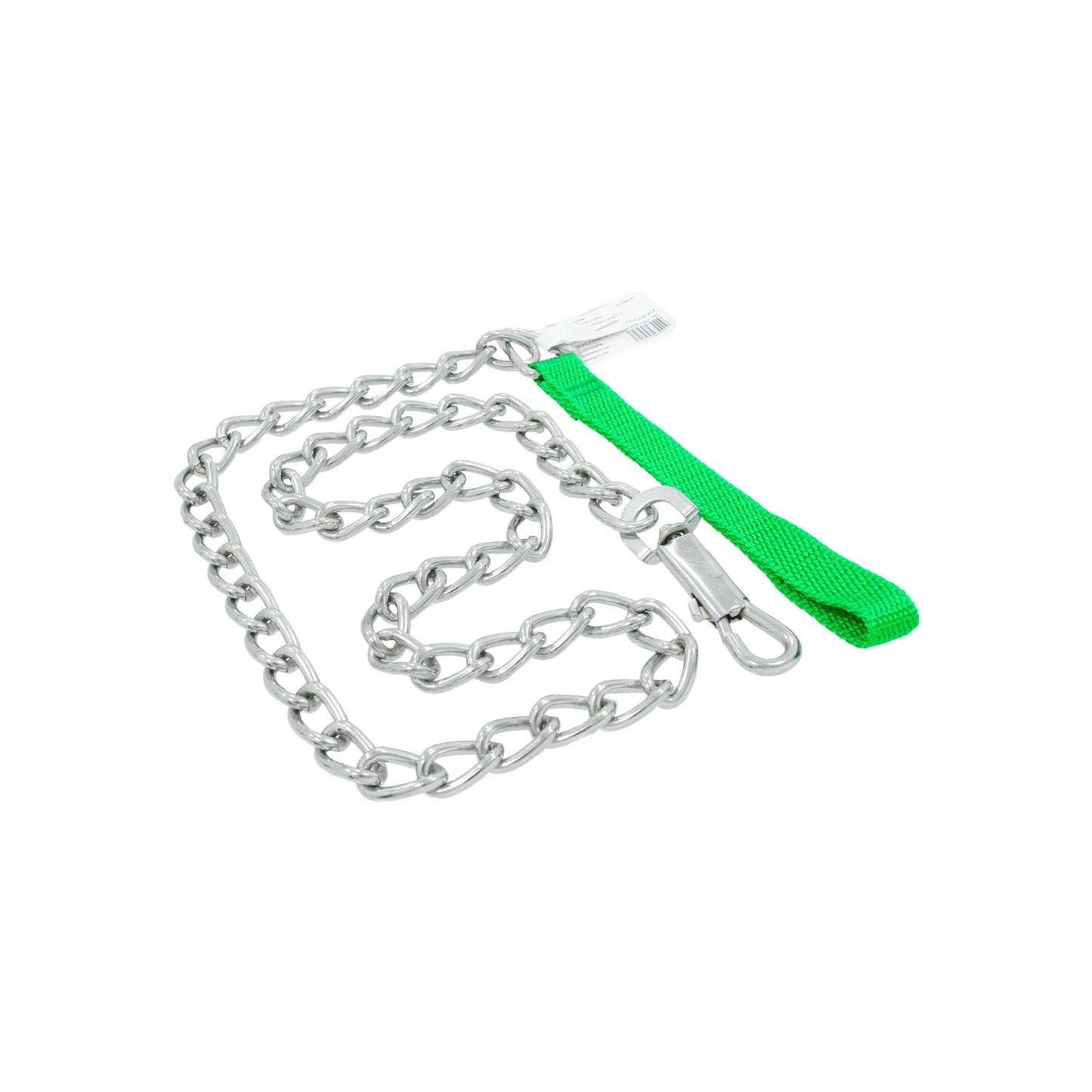 Cadena para perro de acero 4.5mm con mosquetón giratorio y asa verde de nylon
