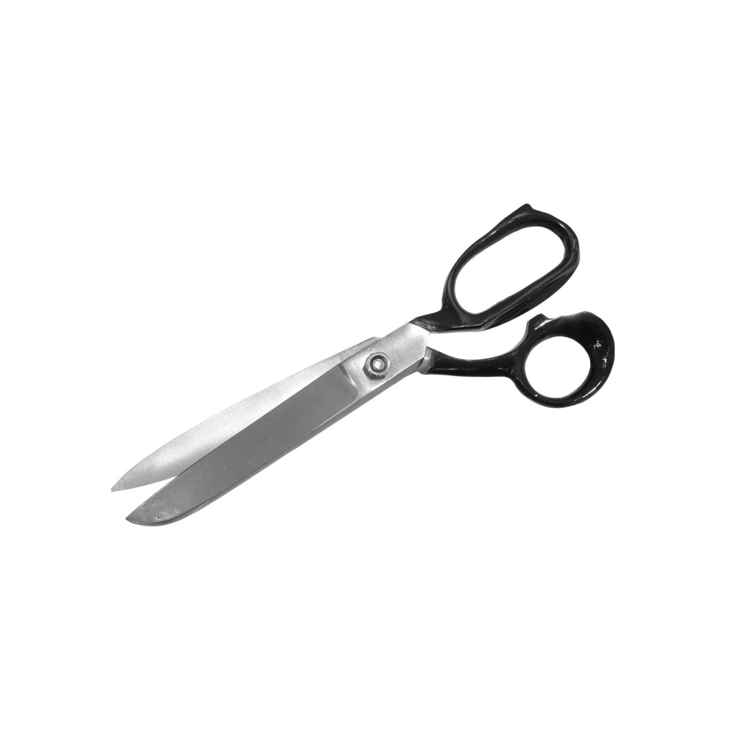 Tijera de costura afilada con hojas de acero inoxidable y mangos negros para corte preciso de textiles