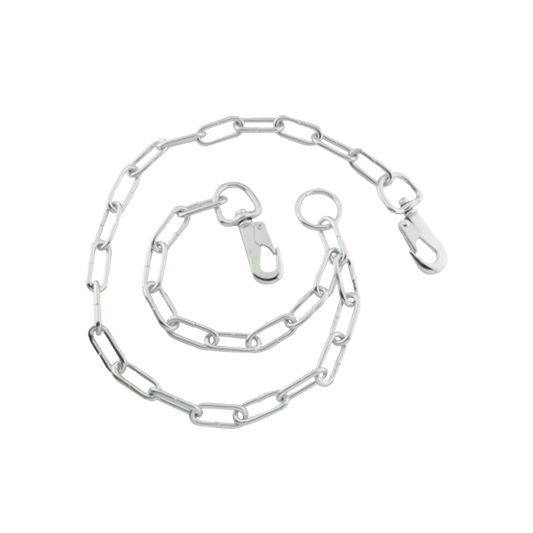 Cadena para perro de metal plateado con dos bandolas, eslabones de acero resistente para seguridad de mascotas