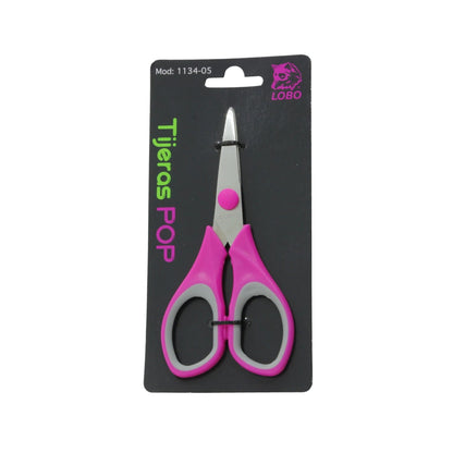 Tijeras escolares Lobo rosas 1134-05 con mango suave gris para manualidades y oficina