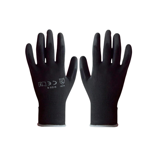 Guantes de trabajo negros antiderrapantes de nylon y poliuretano talla 8 con certificación CE para protección manual