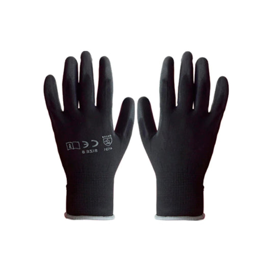 Guantes de trabajo negros de nylon/poliuretano antiderrapantes, certificación CE, talla 8