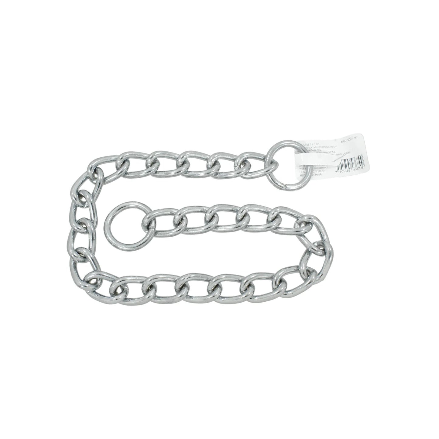 Cadena de castigo metálica plateada para perros, collar de adiestramiento con eslabones resistentes y dos argollas