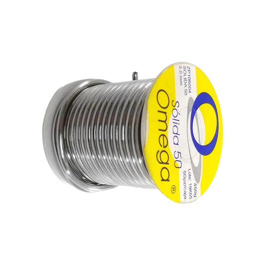 Rollo soldadura estaño plomo 50/50 Omega 450g, alambre 3.0mm para uniones eléctricas y electrónica