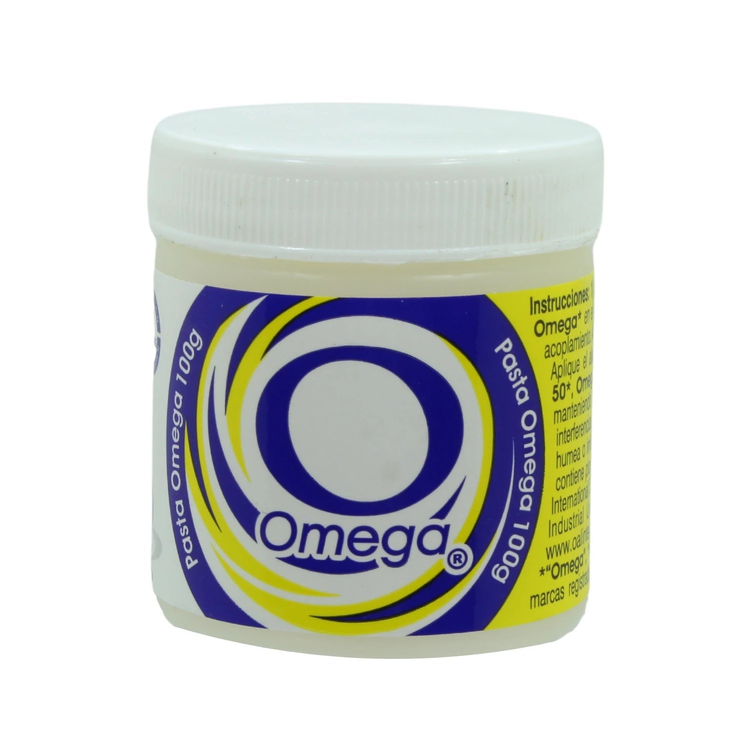 Pasta para soldar Omega 100g, fundente en bote blanco, ideal para electrónica y fontanería profesional.